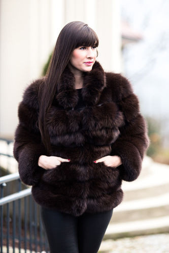 Genuine fox fur jacket in brown