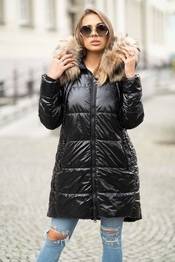 Fur lined Parka Jacket with Genuine Raccoon Fur dyed in Salmon Pink 