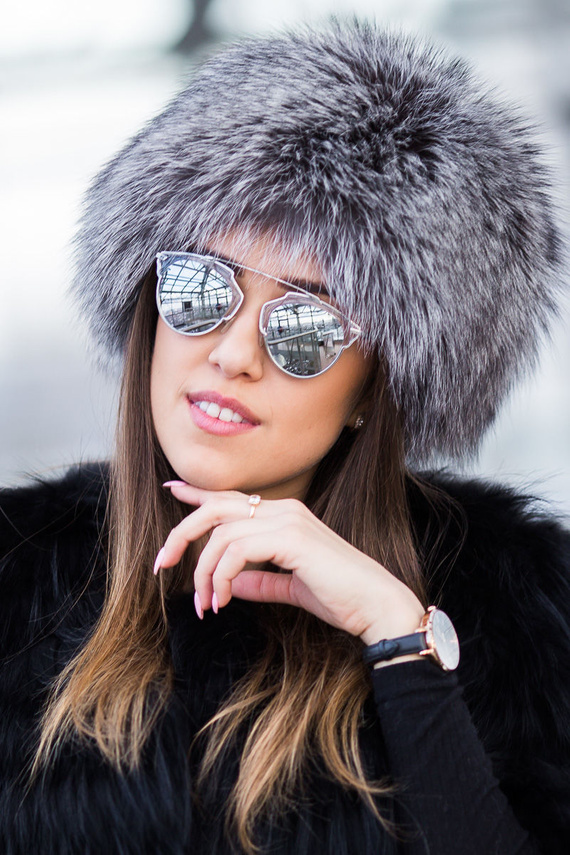 Ladies Genuine Silver Fox Fur Toque Hat 