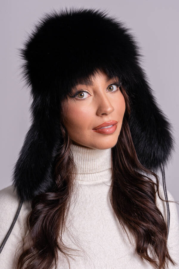 Womens Fur Trapper Hat in Black