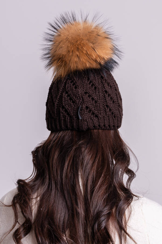  WOOL BEANIE HAT WITH GENUINE RACCOON FUR POM POM