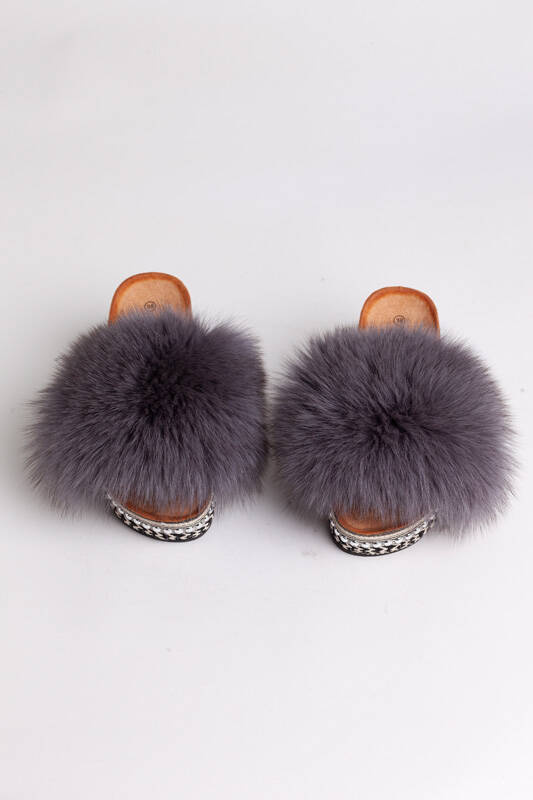 Top Fur Slides, Sandals with Pink and Beige Fur 