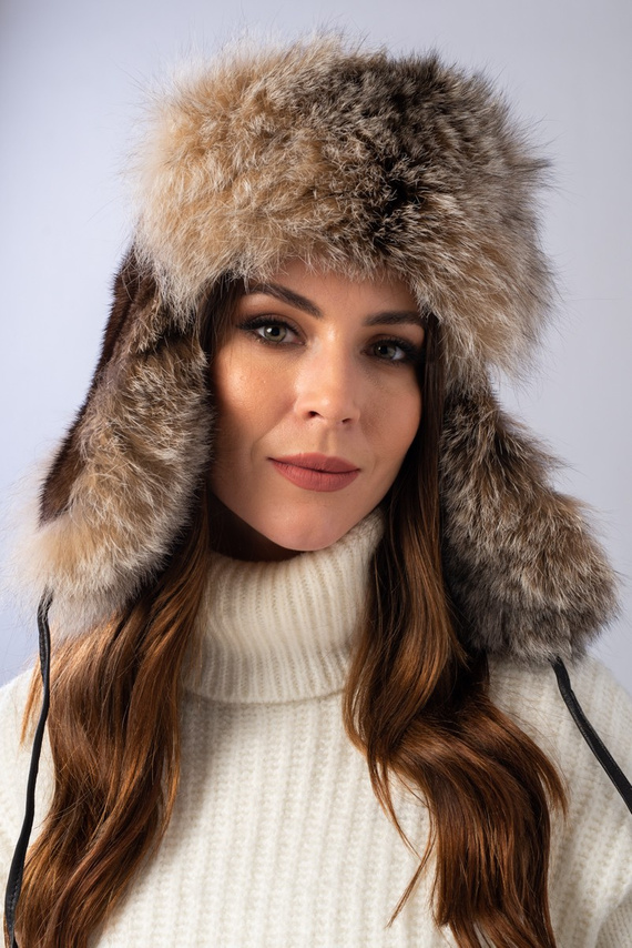 Womens Fur Trapper Hat in Black