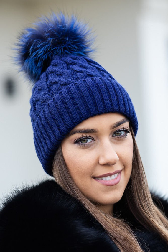  WOOL BEANIE HAT WITH GENUINE RACCOON FUR POM POM