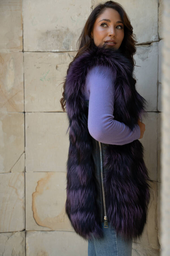 Woman’s Genuine Silver Fox Fur Waistcoat with Hood