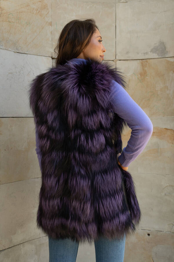 Woman’s Genuine Silver Fox Fur Waistcoat with Hood