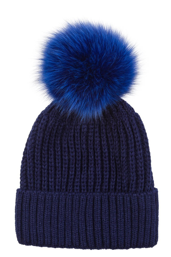  WOOL BEANIE HAT WITH GENUINE FOX FUR POM POM