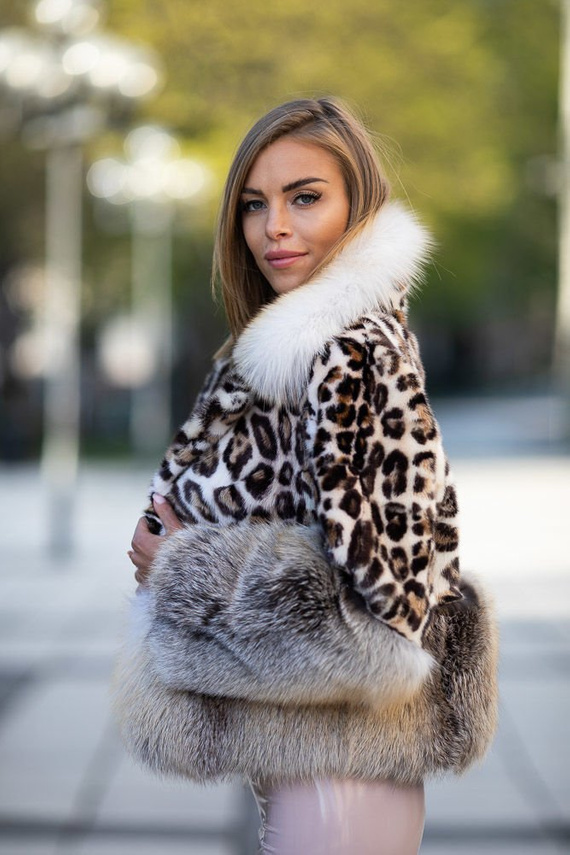 Genuine fox fur jacket in brown