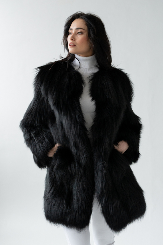 Genuine fox fur jacket in brown