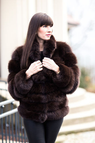 Genuine fox fur jacket in brown