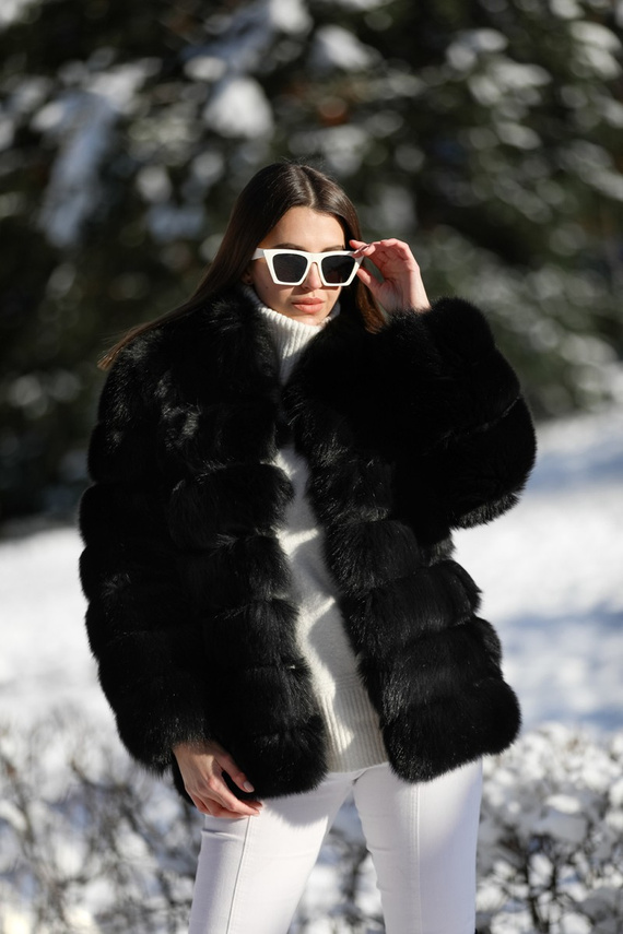 Genuine fox fur jacket in brown