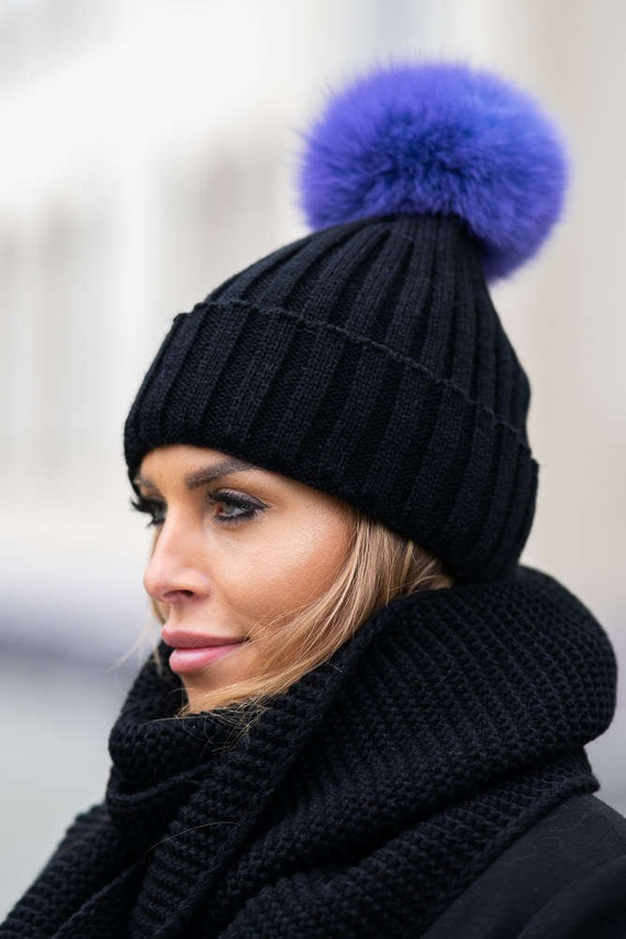  WOOL BEANIE HAT WITH GENUINE RACCOON FUR POM POM