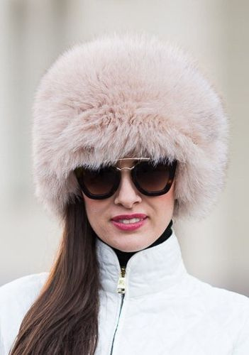 Light beige Fox Fur Roller Hat with Mink top 