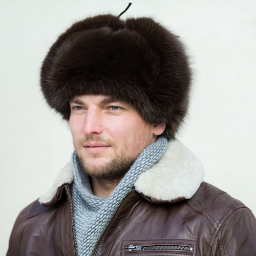 Trapper Hat in Black Fox Fur with Leather Top