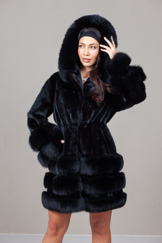 Genuine fox fur jacket in brown