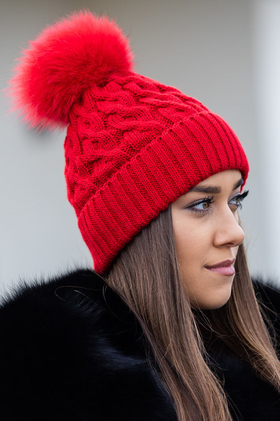  WOOL BEANIE HAT WITH GENUINE FOX FUR POM POM