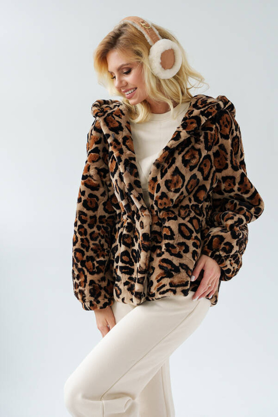 Genuine fox fur jacket in brown