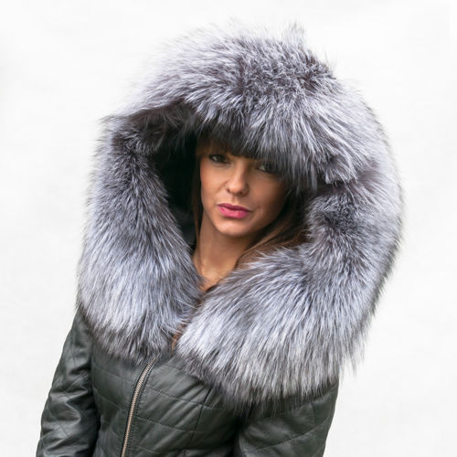 Genuine Silver Fox Fur Hood Trim in silver