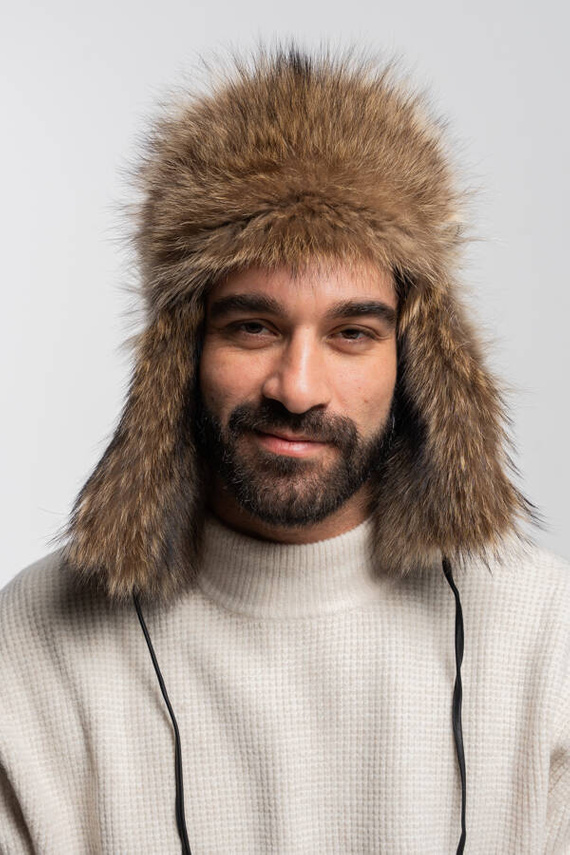 Men,s genuine Raccoon Fur Trapper Hat    