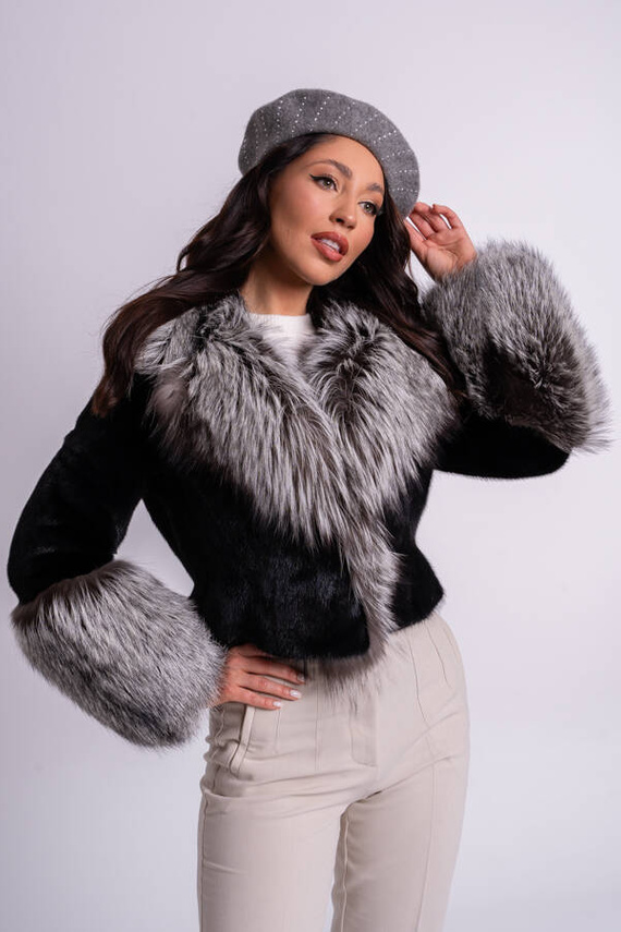 Genuine fox fur jacket in brown