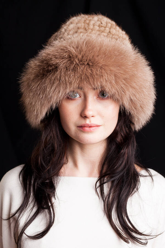 Red Fox Fur Roller Hat with Mink top 