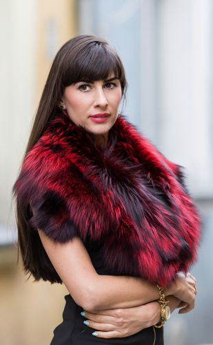 Large Detachable Silver Fox Fur Collar dyed in red.