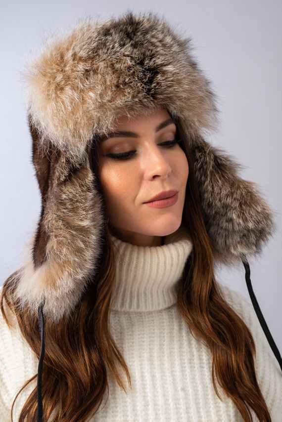 Womens Fur Trapper Hat in Black