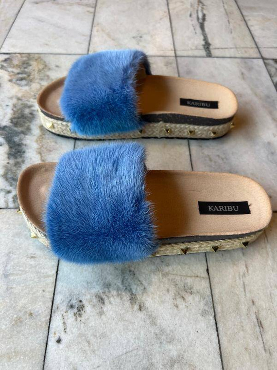 Top Fur Slides, Sandals with Pink and Beige Fur 