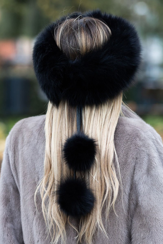 Genuine Fox Fur Headband in Black 