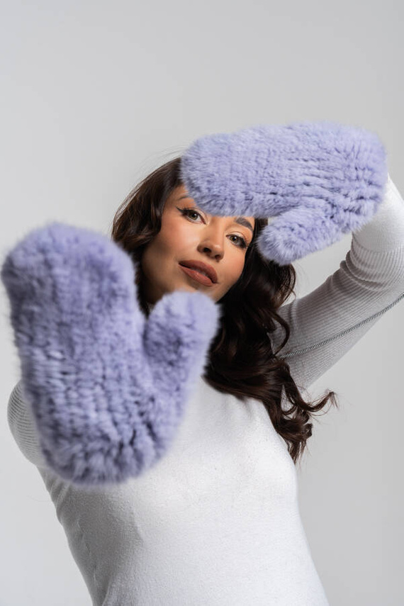 Blue mink fur gloves