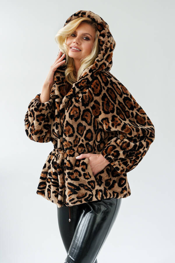 Genuine fox fur jacket in brown