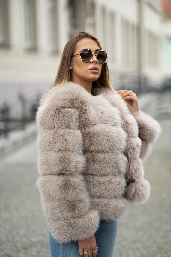 Genuine fox fur jacket in brown