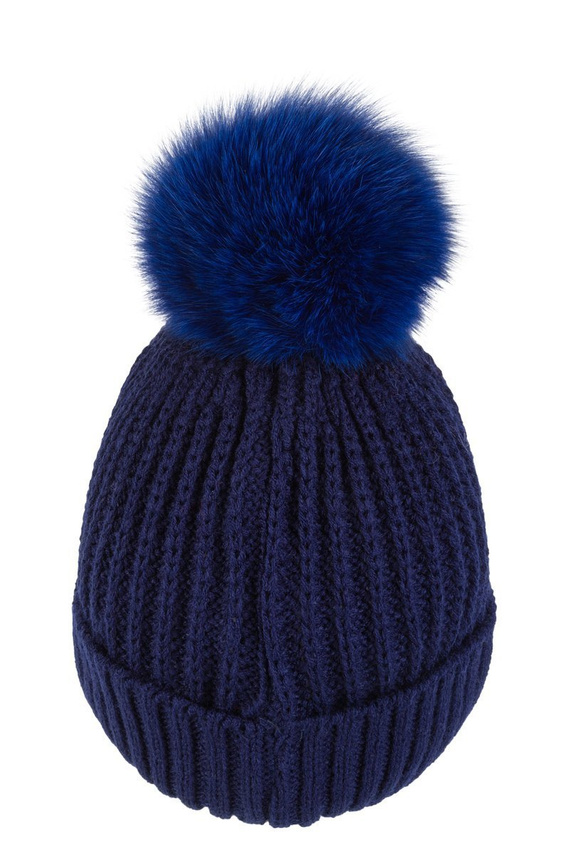  WOOL BEANIE HAT WITH GENUINE FOX FUR POM POM