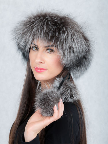 Genuine Fox Fur Headband in Natural Silver