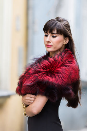 Large Detachable Silver Fox Fur Collar dyed in red.