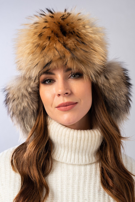 Womens Fur Trapper Hat in Black