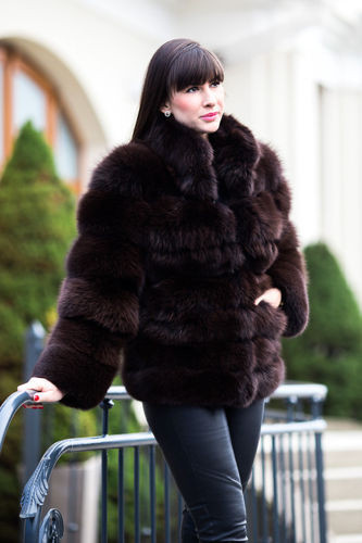 Genuine fox fur jacket in brown