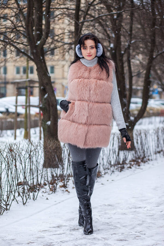 Woman’s Genuine Silver Fox Fur Waistcoat with Hood