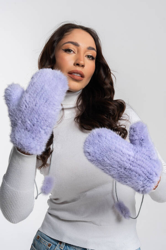 Blue mink fur gloves