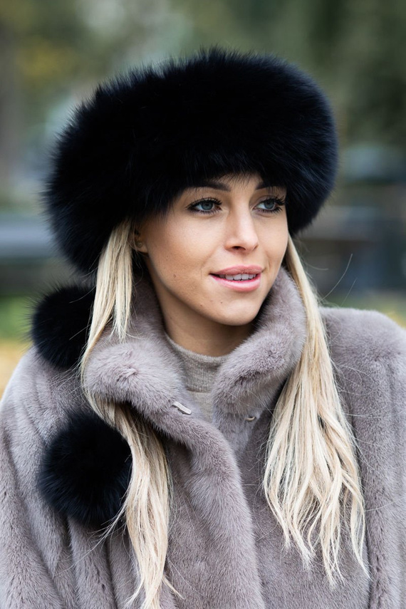 Genuine Fox Fur Headband in Black 