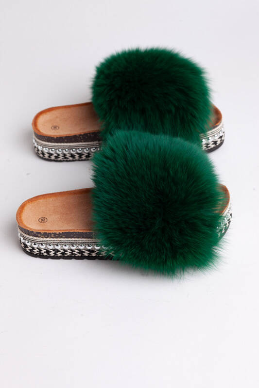 Top Fur Slides, Sandals with Pink and Beige Fur 