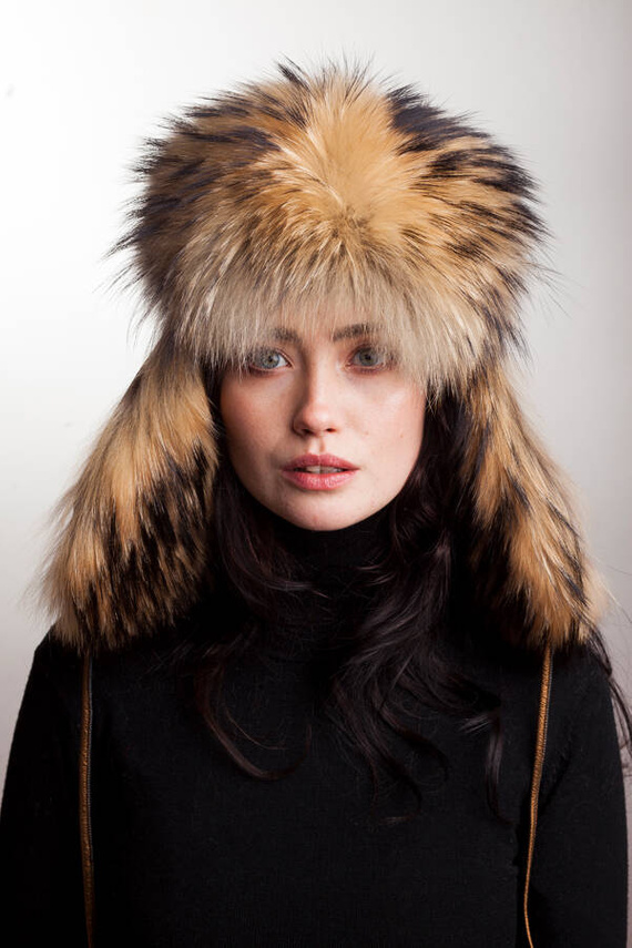 Womens Fur Trapper Hat in Black