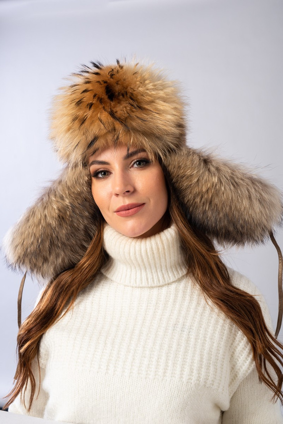 Womens Fur Trapper Hat in Black