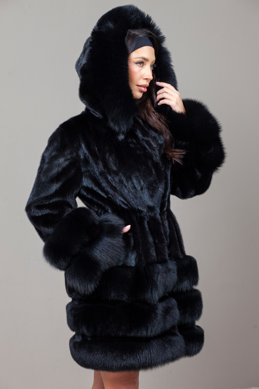 Genuine fox fur jacket in brown