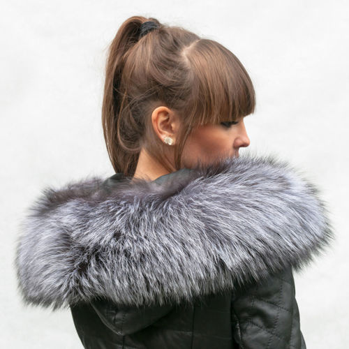 Genuine Silver Fox Fur Hood Trim in silver