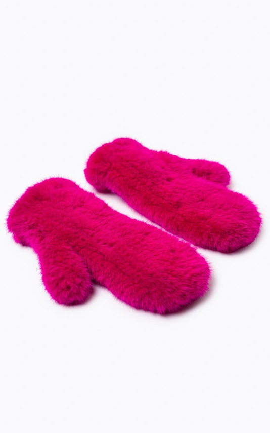 Pink mink fur gloves