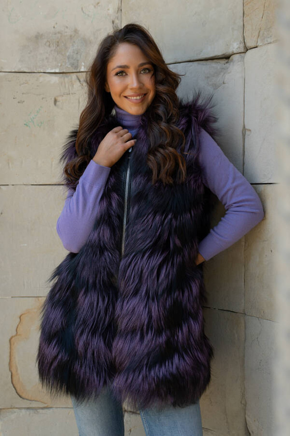 Woman’s Genuine Silver Fox Fur Waistcoat with Hood