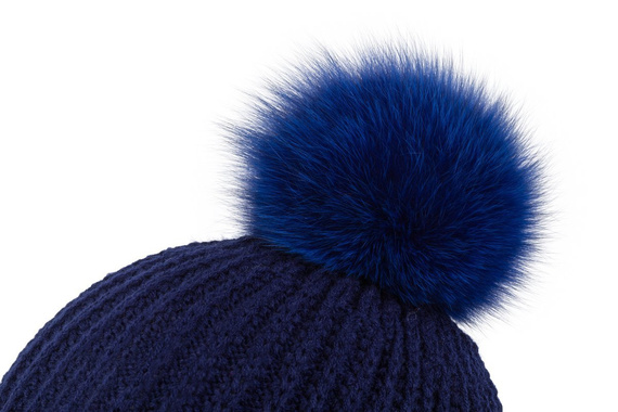  WOOL BEANIE HAT WITH GENUINE FOX FUR POM POM