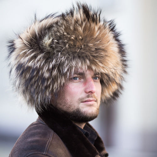 Men,s genuine Raccoon Fur Trapper Hat    