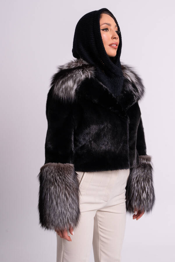 Genuine fox fur jacket in brown